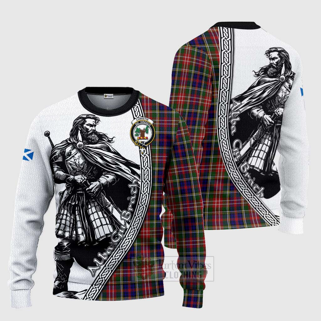 Tartan Vibes Clothing Christie Tartan Clan Crest Knitted Sweater with Highlander Warrior Celtic Style