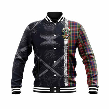 Christie Tartan Baseball Jacket with Family Crest Cross Sword Thistle Celtic Vibes