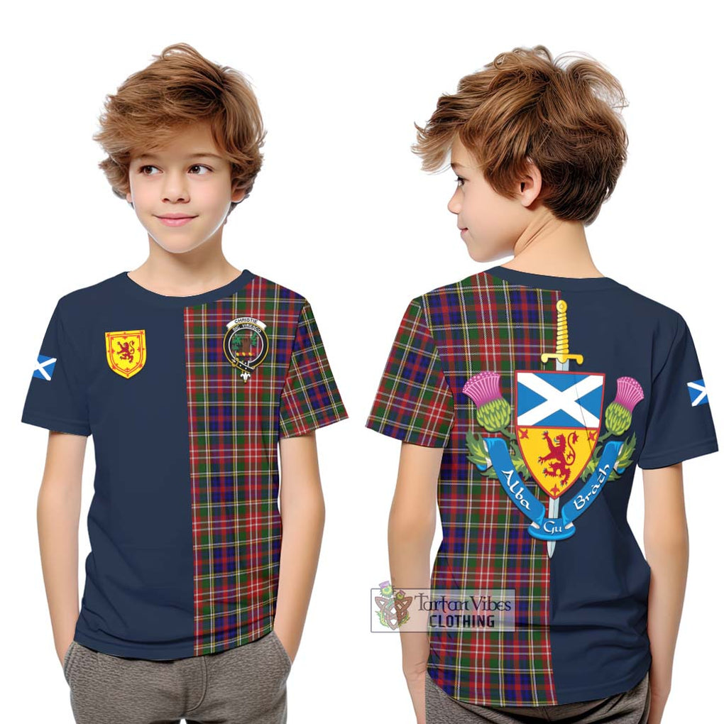 Tartan Vibes Clothing Christie Tartan Kid T-Shirt with Scottish Lion Royal Arm Half Style