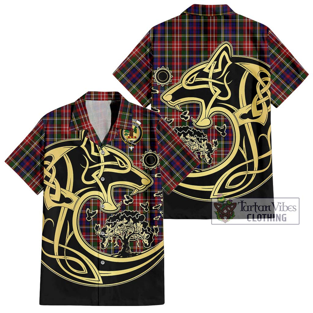 Christie Tartan Short Sleeve Button Shirt with Family Crest Celtic Wolf Style Kid - Tartan Vibes Clothing