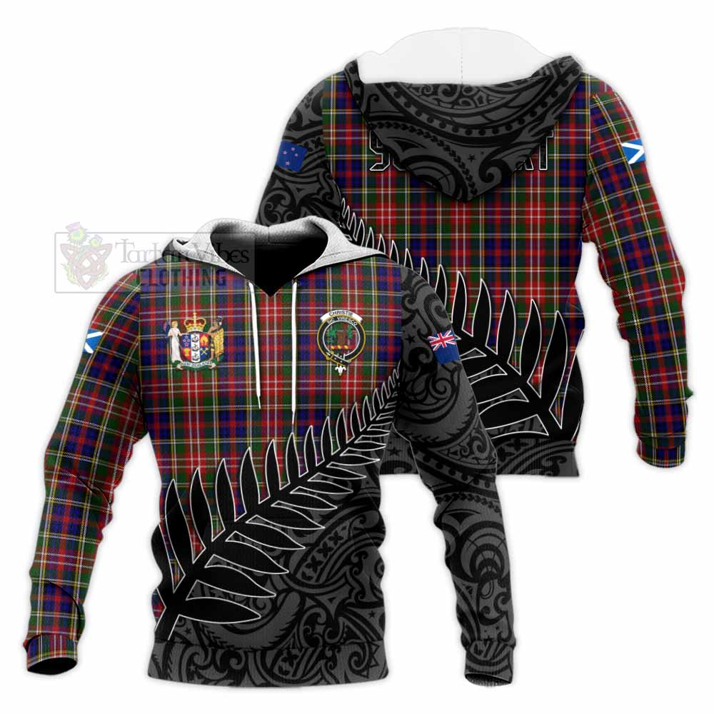 Tartan Vibes Clothing Christie Crest Tartan Knitted Hoodie with New Zealand Silver Fern Half Style