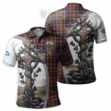 Christie Tartan Polo Shirt with Family Crest and St. Andrew's Cross Accented by Thistle Vines