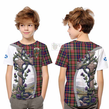 Christie Tartan Kid T-Shirt with Family Crest and St. Andrew's Cross Accented by Thistle Vines