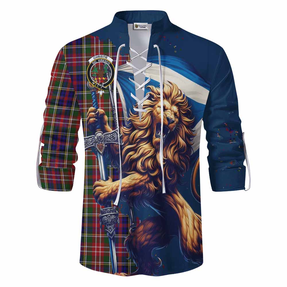 Tartan Vibes Clothing Christie Tartan Family Crest Ghillie Kilt Shirt with Scottish Majestic Lion