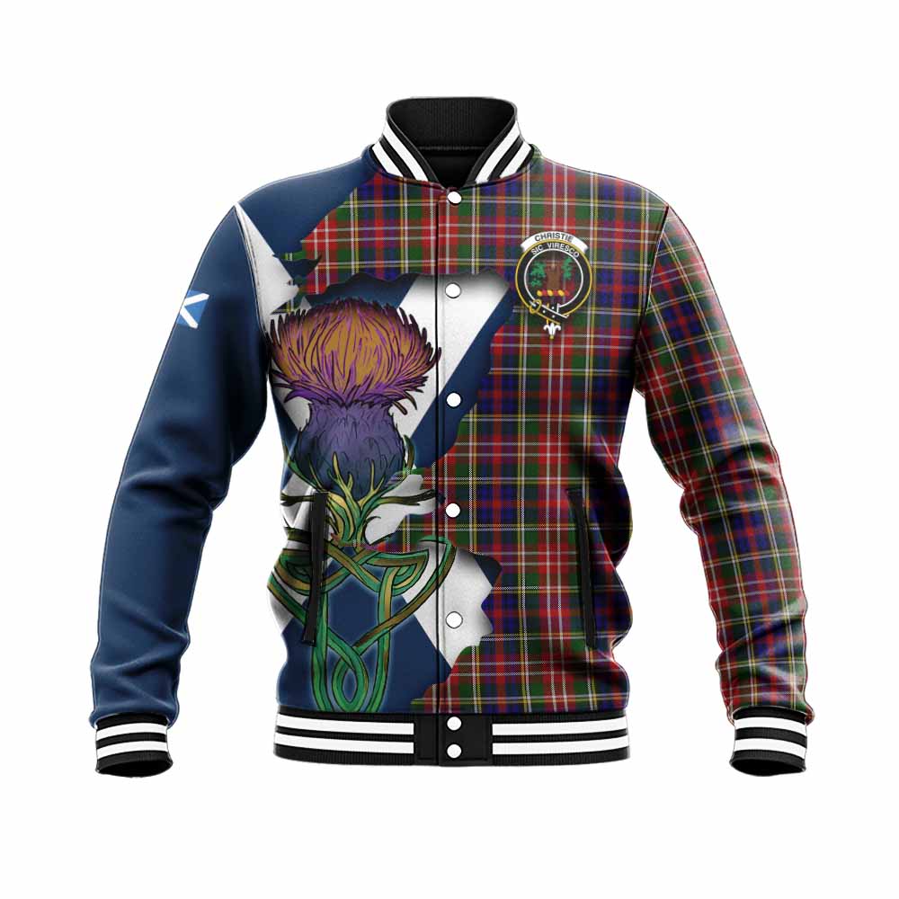 Christie Tartan Family Crest Baseball Jacket Scottish Thistle Celtic Inspired Unisex - Tartan Vibes Clothing
