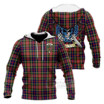 Christie Tartan Knitted Hoodie with Family Crest Celtic Skull Style