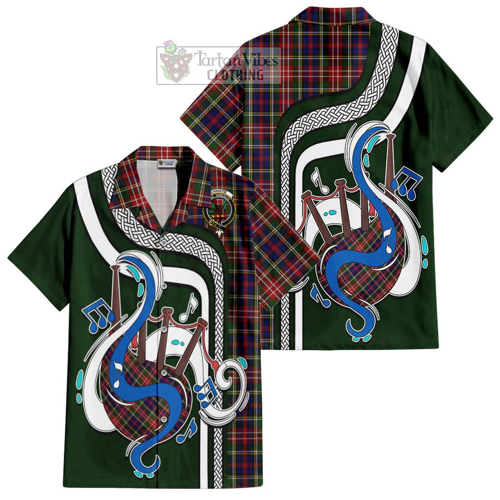 Christie Tartan Short Sleeve Button Shirt with Epic Bagpipe Style Kid - Tartanvibesclothing Shop