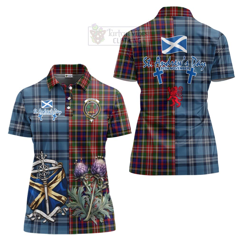 Tartan Vibes Clothing Christie Tartan Women's Polo Shirt Happy St. Andrew's Day Half Tartan Style