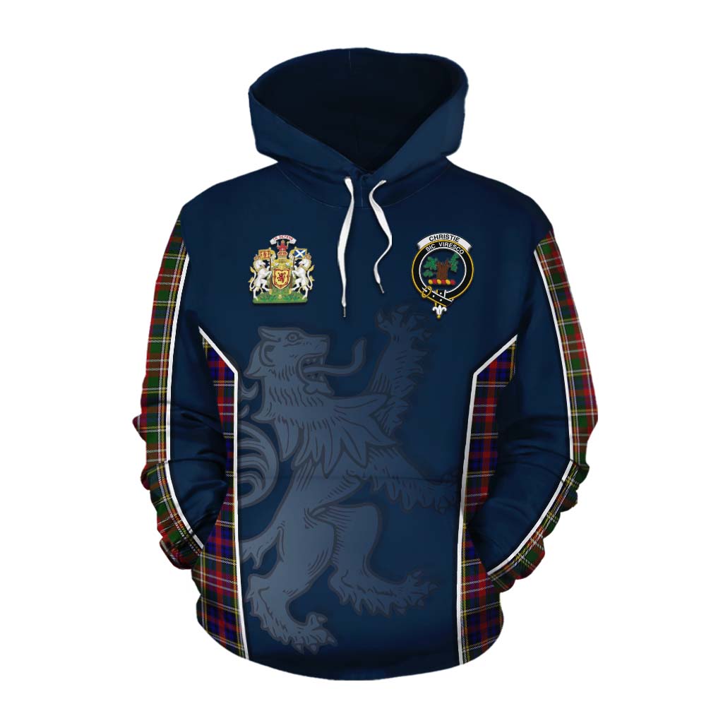 Tartan Vibes Clothing Christie Tartan Cotton Hoodie with Family Crest and Lion Rampant Vibes Sport Style