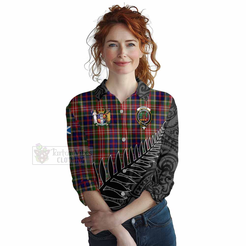 Tartan Vibes Clothing Christie Crest Tartan Women's Casual Shirt with New Zealand Silver Fern Half Style