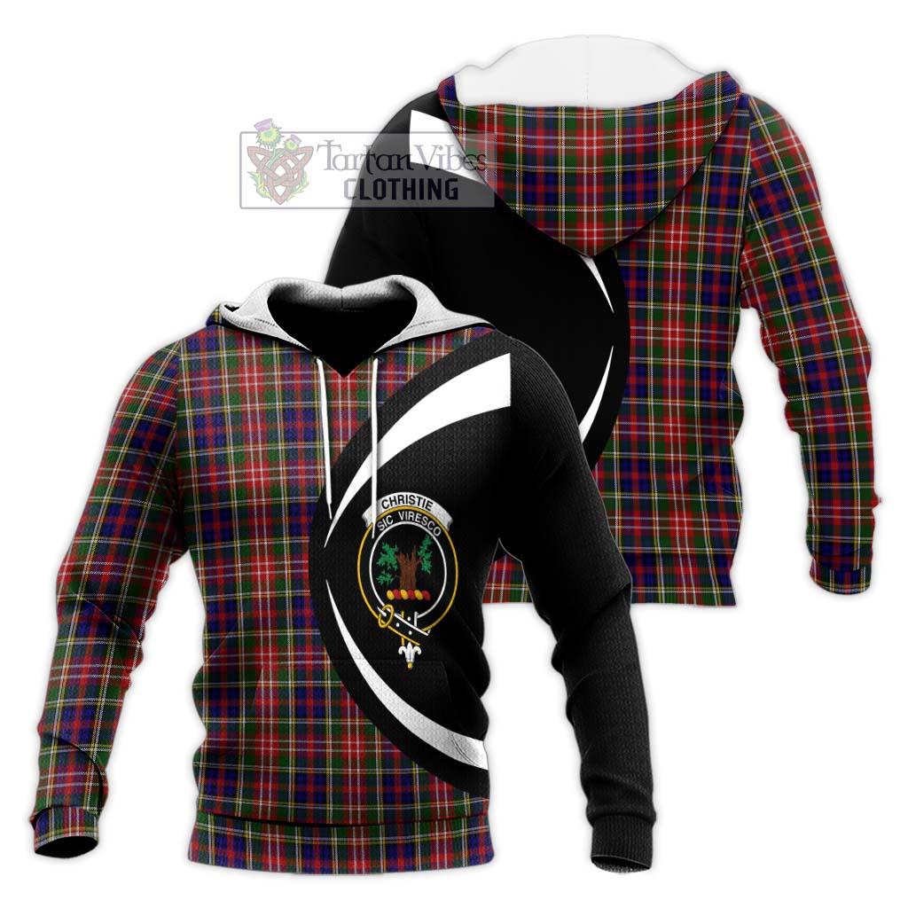 Christie Tartan Knitted Hoodie with Family Crest Circle Style Unisex Knitted Pullover Hoodie - Tartan Vibes Clothing