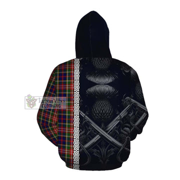 Christie Tartan Cotton Hoodie with Family Crest Cross Sword Thistle Celtic Vibes