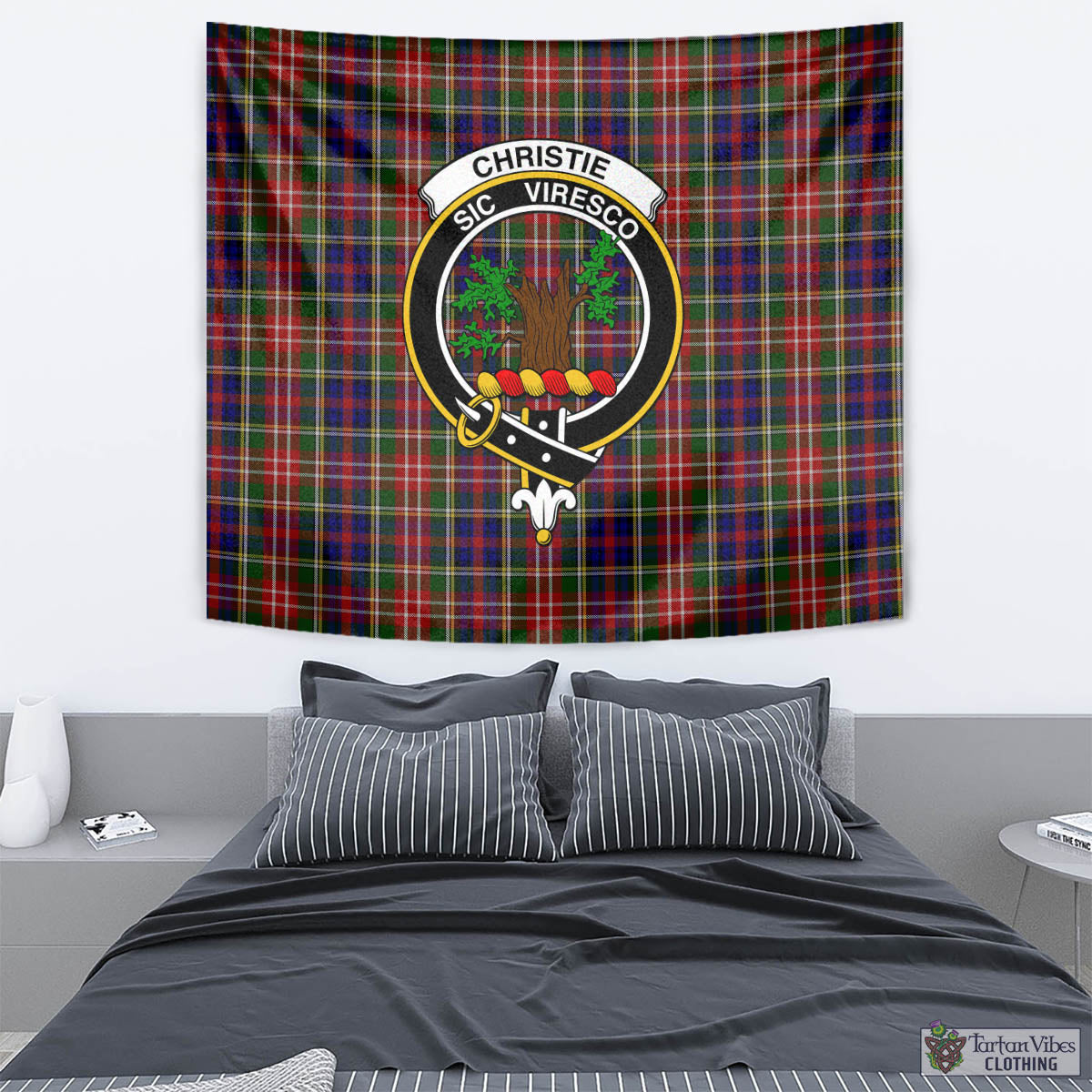 Tartan Vibes Clothing Christie Tartan Tapestry Wall Hanging and Home Decor for Room with Family Crest