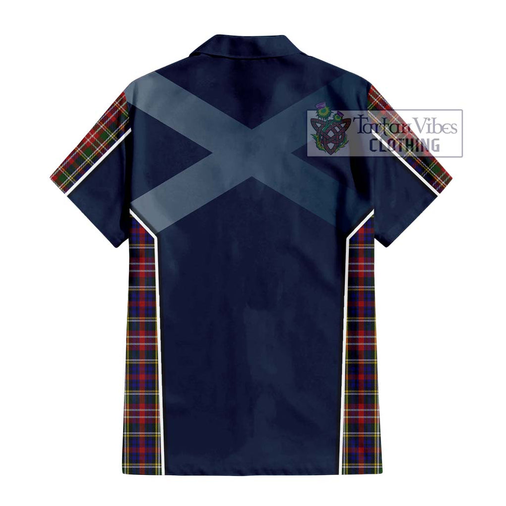 Christie Tartan Short Sleeve Button Shirt with Family Crest and Lion Rampant Vibes Sport Style - Tartan Vibes Clothing