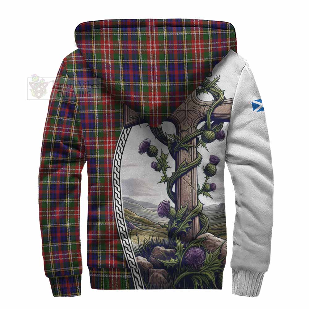 Tartan Vibes Clothing Christie Tartan Sherpa Hoodie with Family Crest and St. Andrew's Cross Accented by Thistle Vines