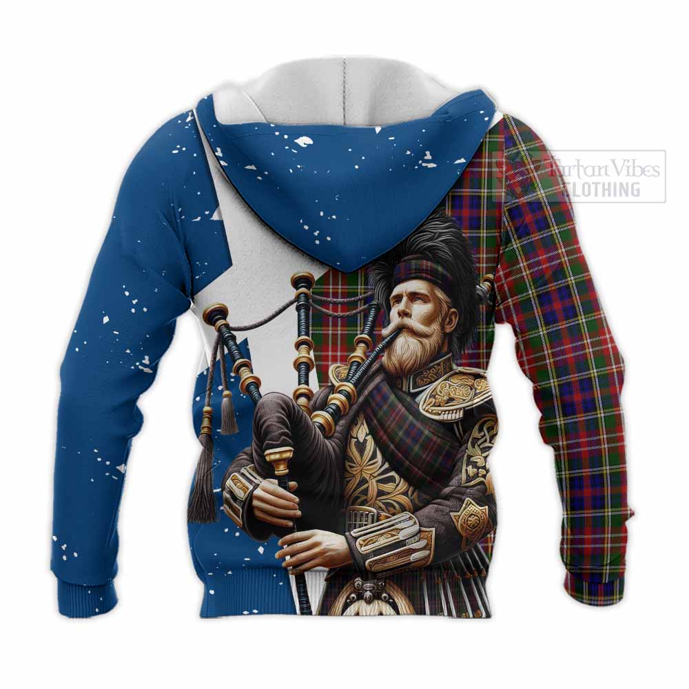 Tartan Vibes Clothing Christie Tartan Knitted Hoodie with Family Crest Scottish Bagpiper Vibes