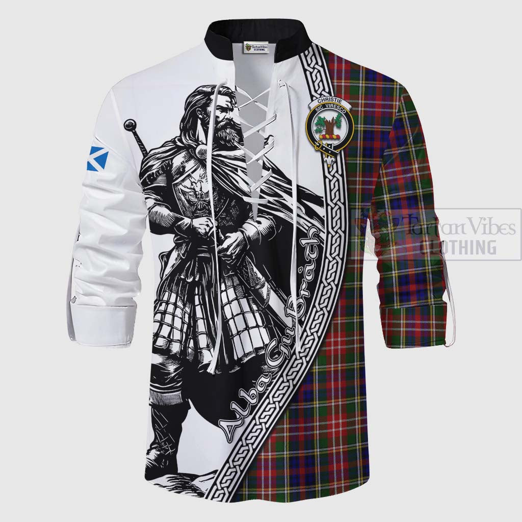 Tartan Vibes Clothing Christie Tartan Clan Crest Ghillie Kilt Shirt with Highlander Warrior Celtic Style