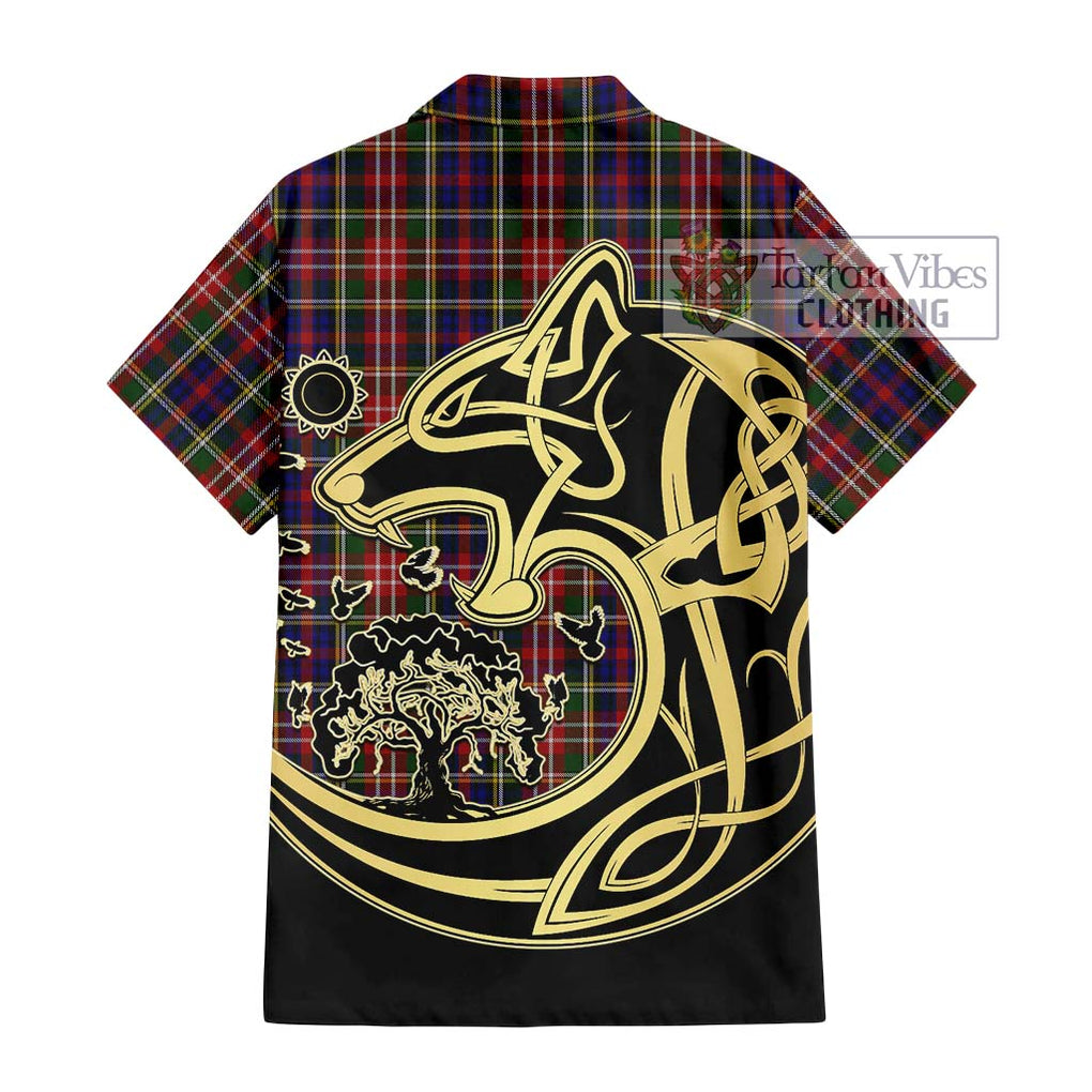 Christie Tartan Short Sleeve Button Shirt with Family Crest Celtic Wolf Style - Tartan Vibes Clothing