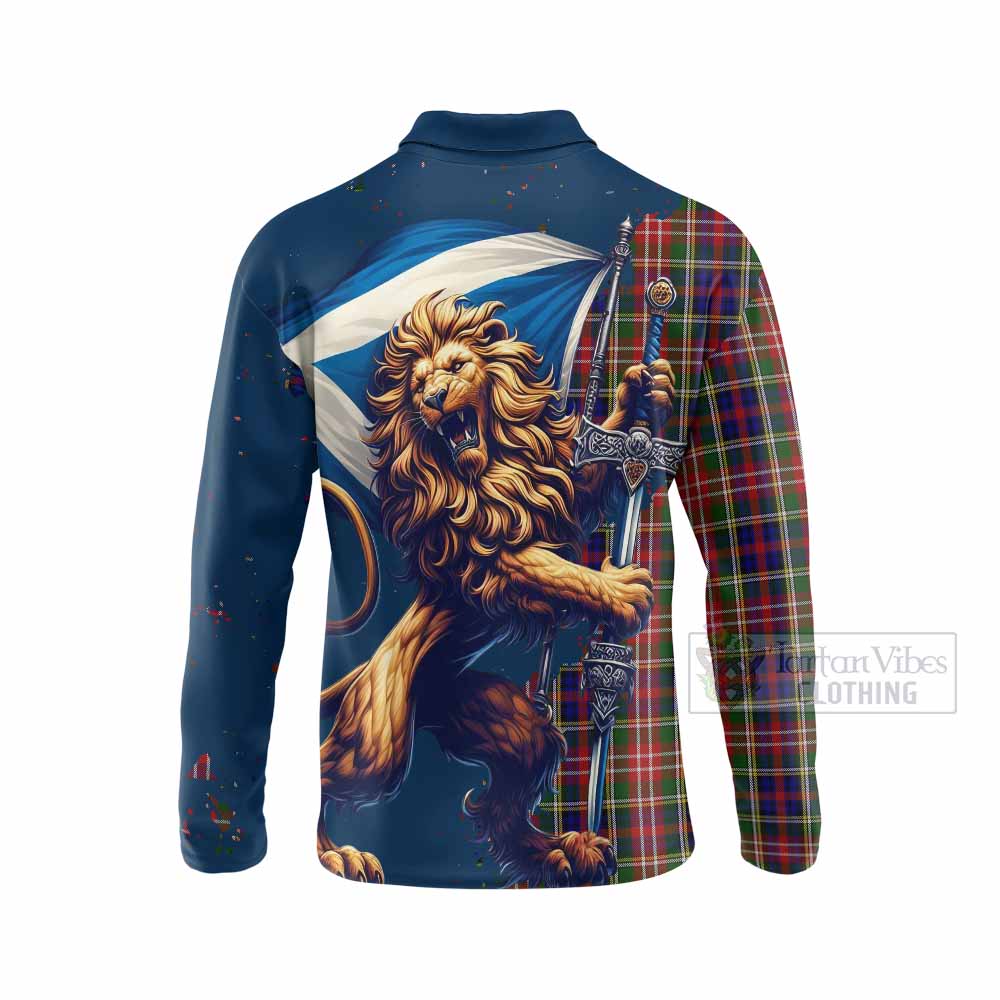 Tartan Vibes Clothing Christie Tartan Family Crest Long Sleeve Polo Shirt with Scottish Majestic Lion