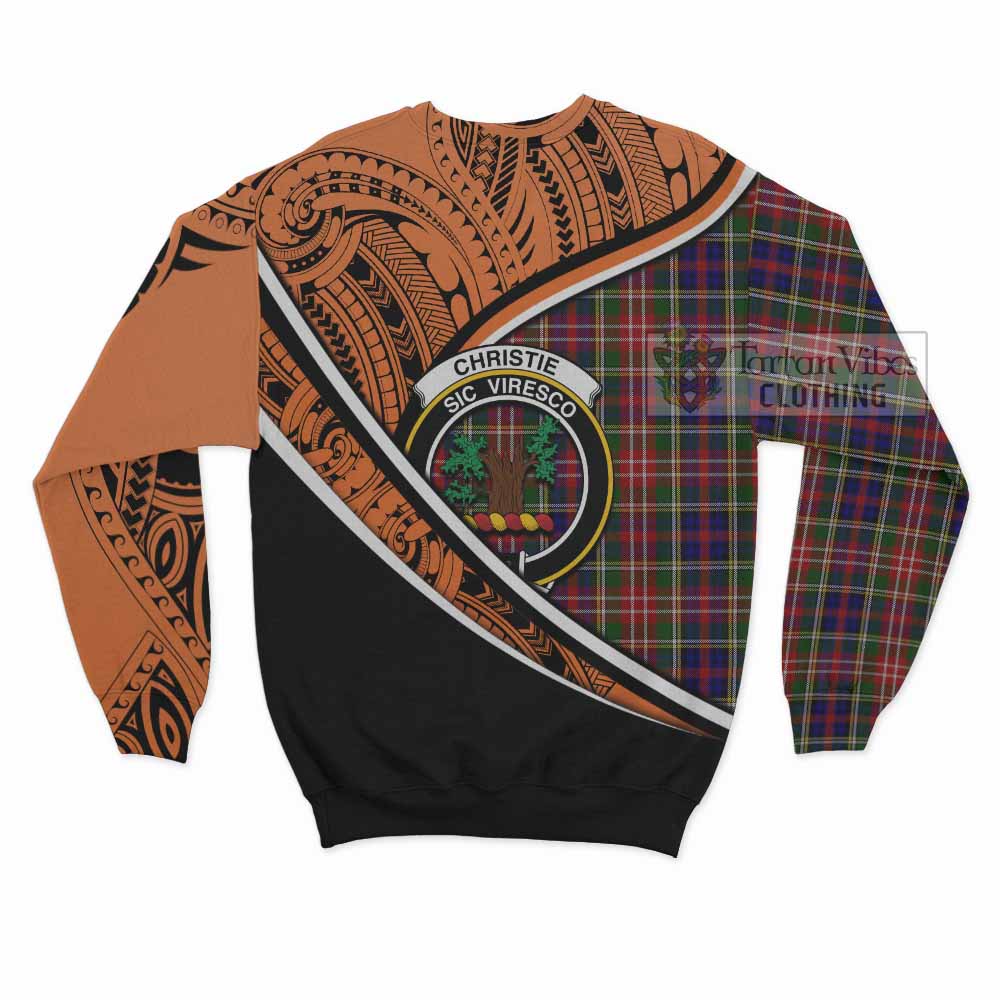 Tartan Vibes Clothing Christie Crest Tartan Sweatshirt with Maori Tattoo Style - Orange Version