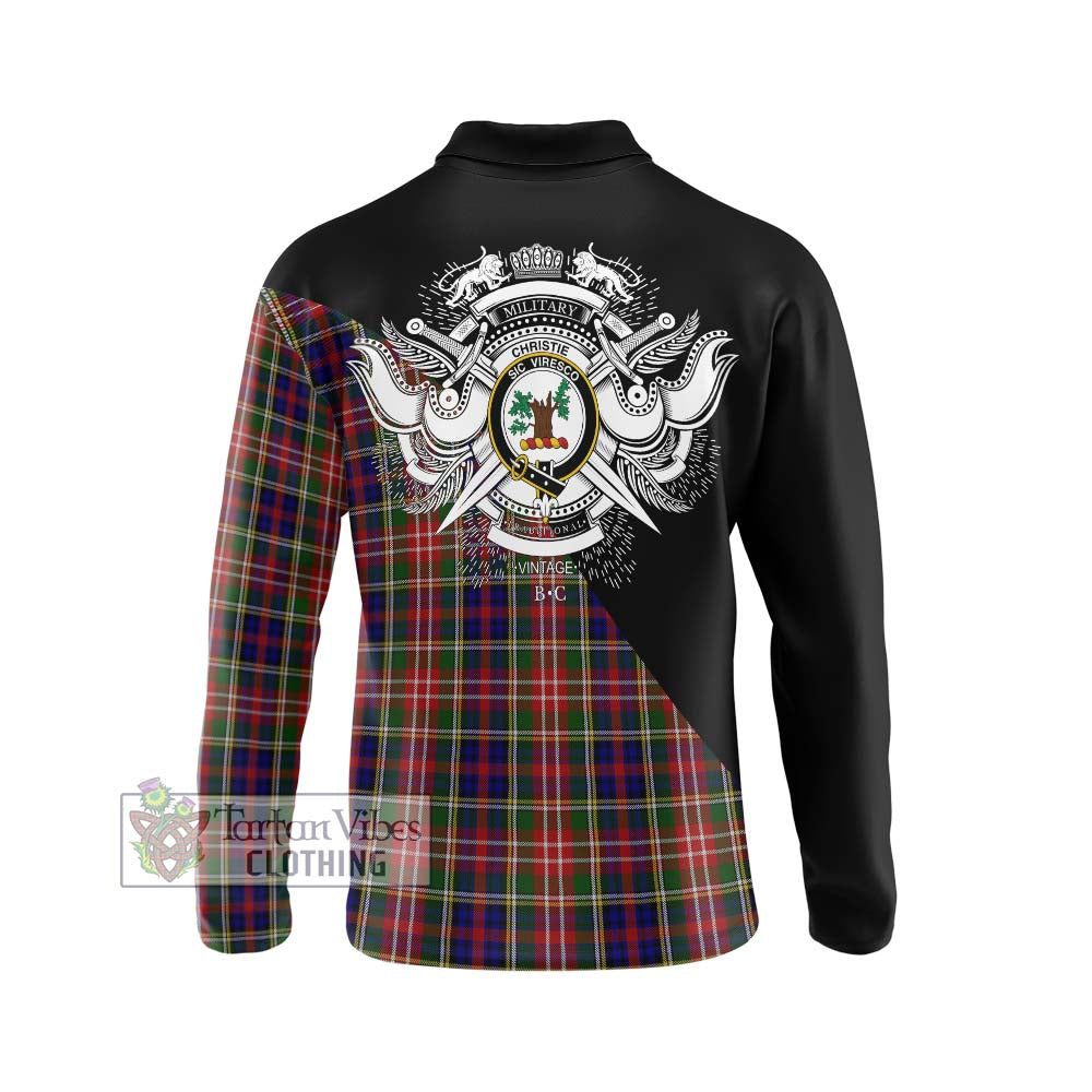 Christie Tartan Long Sleeve Polo Shirt with Family Crest and Military Logo Style - Tartanvibesclothing Shop