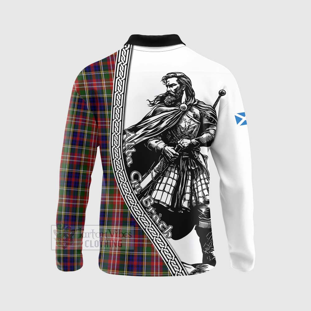 Tartan Vibes Clothing Christie Tartan Clan Crest Long Sleeve Polo Shirt with Highlander Warrior Celtic Style