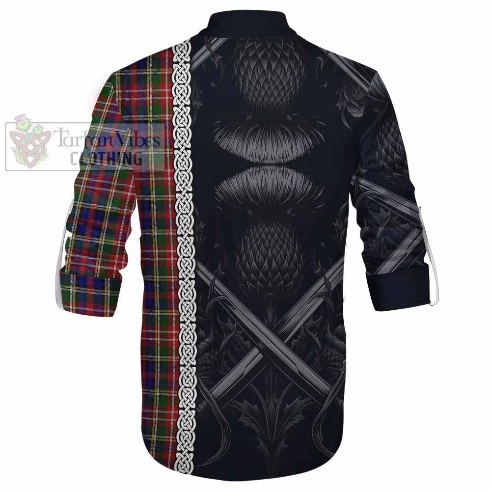 Tartan Vibes Clothing Christie Tartan Ghillie Kilt Shirt with Family Crest Cross Sword Thistle Celtic Vibes