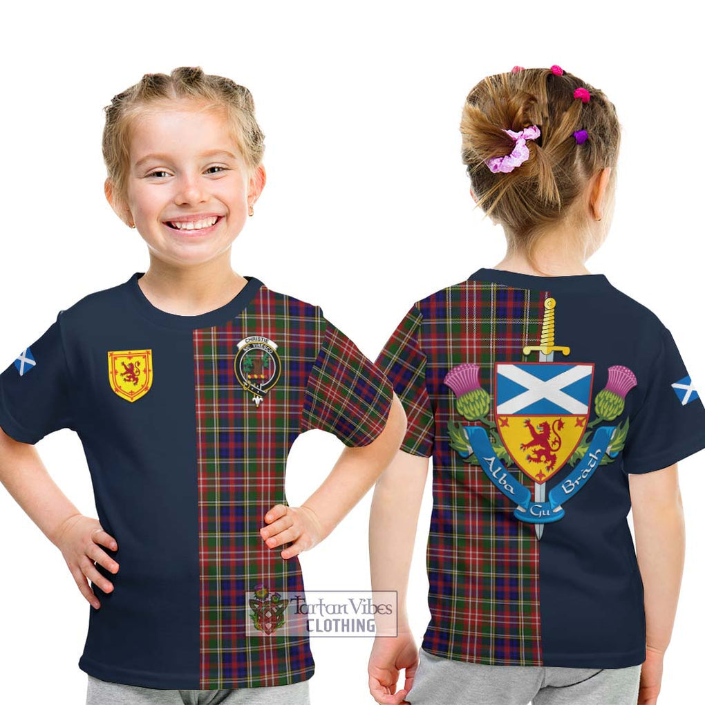 Tartan Vibes Clothing Christie Tartan Kid T-Shirt with Scottish Lion Royal Arm Half Style