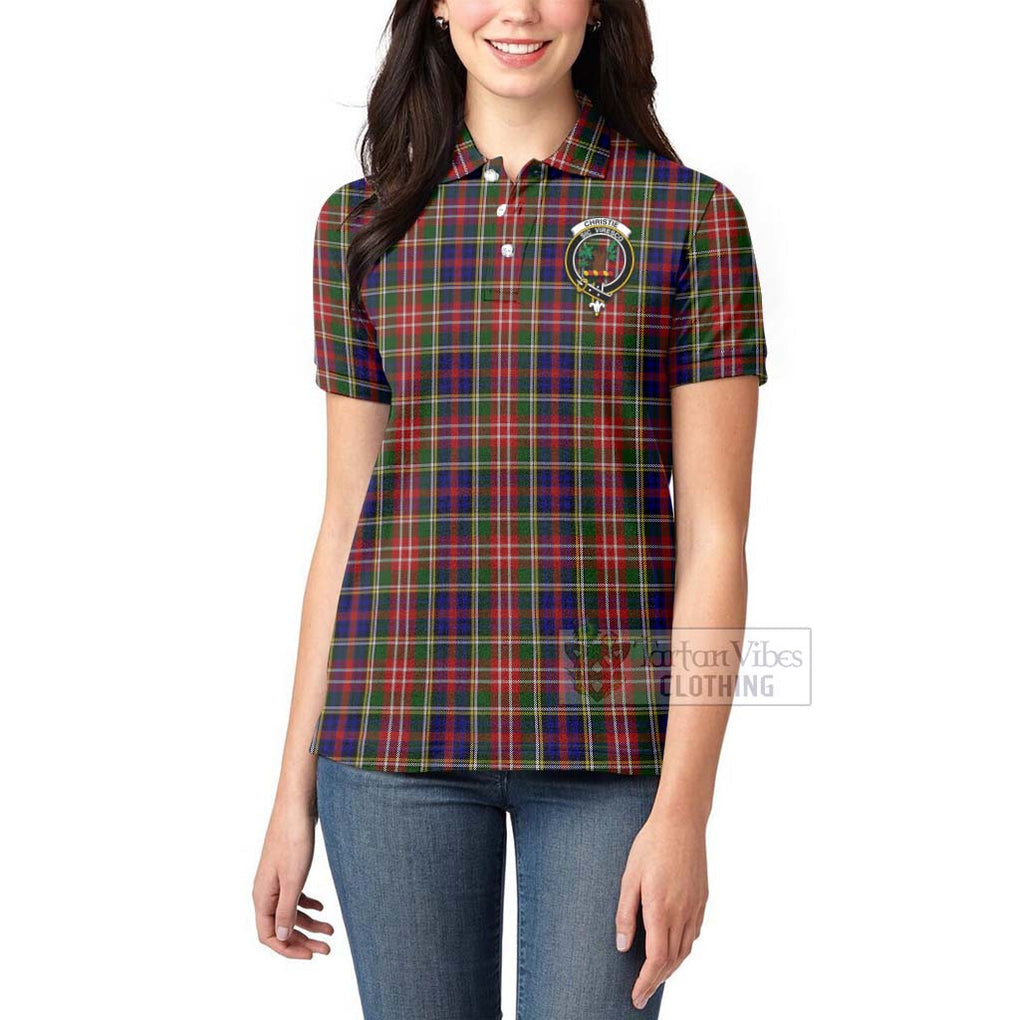 Tartan Vibes Clothing Christie Tartan Women's Polo Shirt with Family Crest and Bearded Skull Holding Bottles of Whiskey