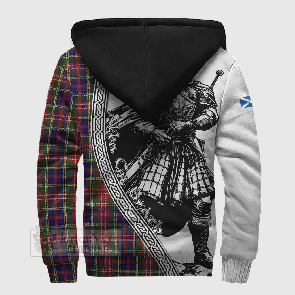 Tartan Vibes Clothing Christie Tartan Clan Crest Sherpa Hoodie with Highlander Warrior Celtic Style