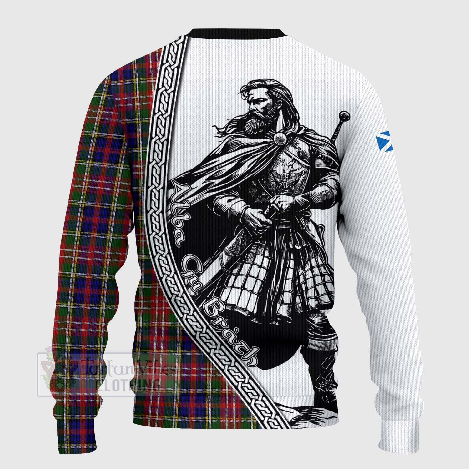 Tartan Vibes Clothing Christie Tartan Clan Crest Knitted Sweater with Highlander Warrior Celtic Style