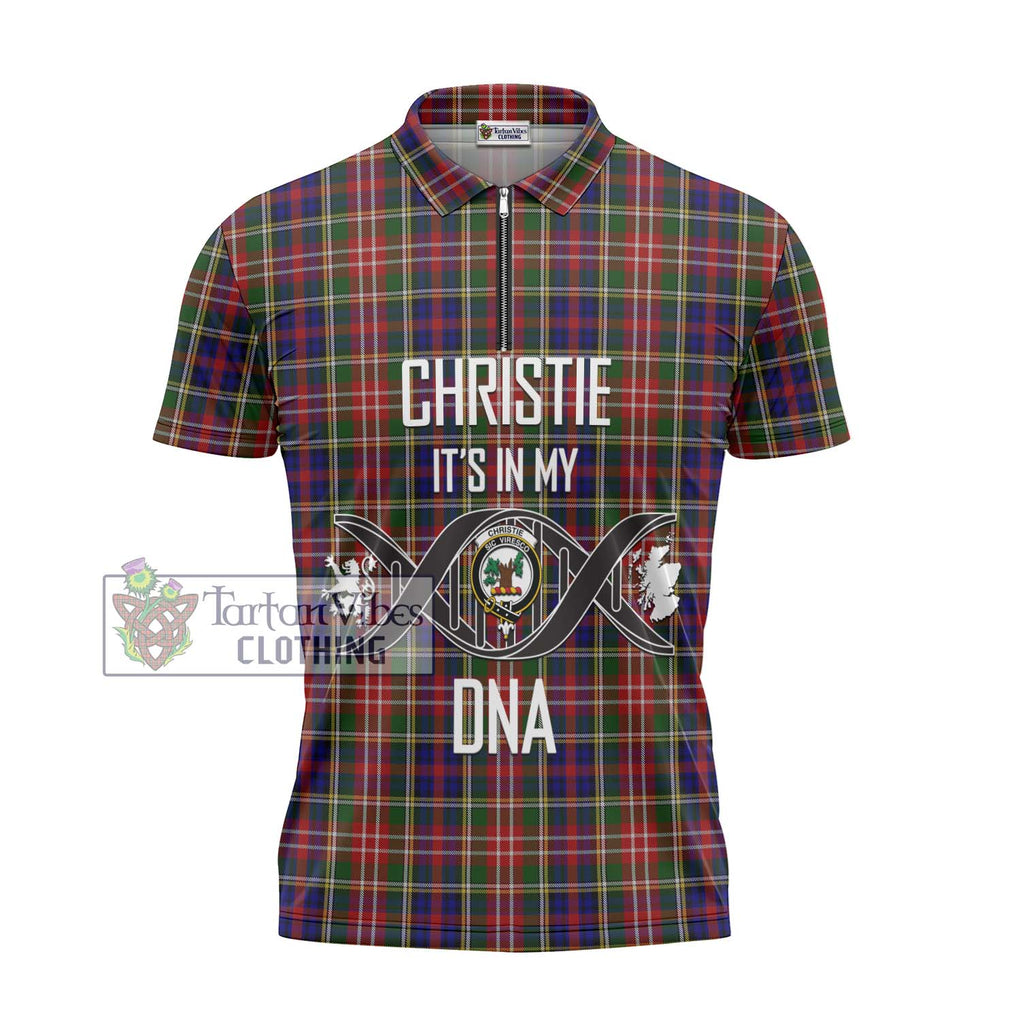 Christie Tartan Zipper Polo Shirt with Family Crest DNA In Me Style - Tartanvibesclothing Shop