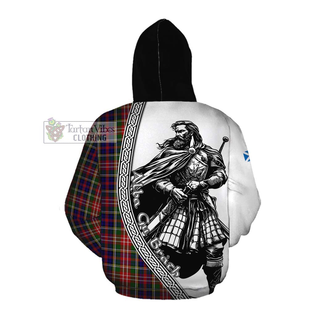 Tartan Vibes Clothing Christie Tartan Clan Crest Cotton Hoodie with Highlander Warrior Celtic Style