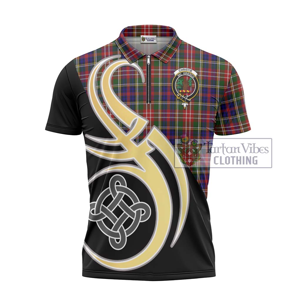 Tartan Vibes Clothing Christie Tartan Zipper Polo Shirt with Family Crest and Celtic Symbol Style