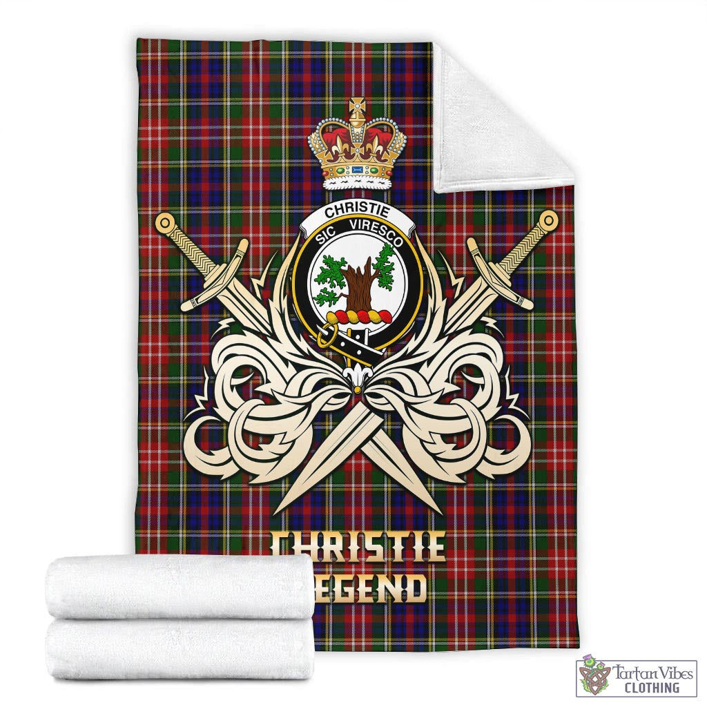 Tartan Vibes Clothing Christie Tartan Blanket with Clan Crest and the Golden Sword of Courageous Legacy