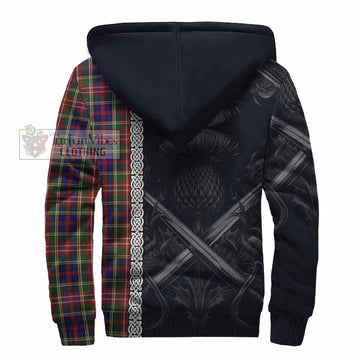 Christie Tartan Sherpa Hoodie with Family Crest Cross Sword Thistle Celtic Vibes