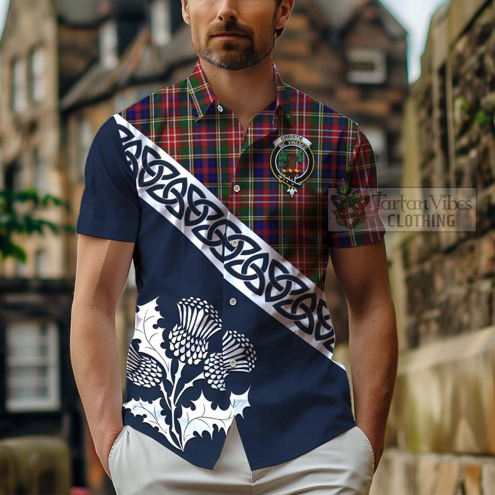 Tartan Vibes Clothing Christie Tartan Short Sleeve Button Shirt Featuring Thistle and Scotland Map