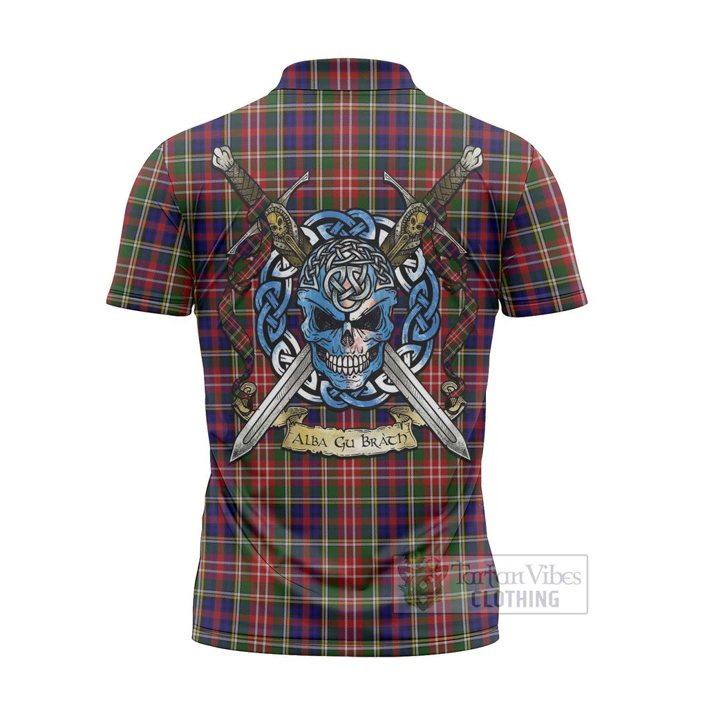 Tartan Vibes Clothing Christie Tartan Zipper Polo Shirt with Family Crest Celtic Skull Style