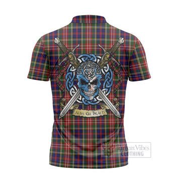 Christie Tartan Zipper Polo Shirt with Family Crest Celtic Skull Style