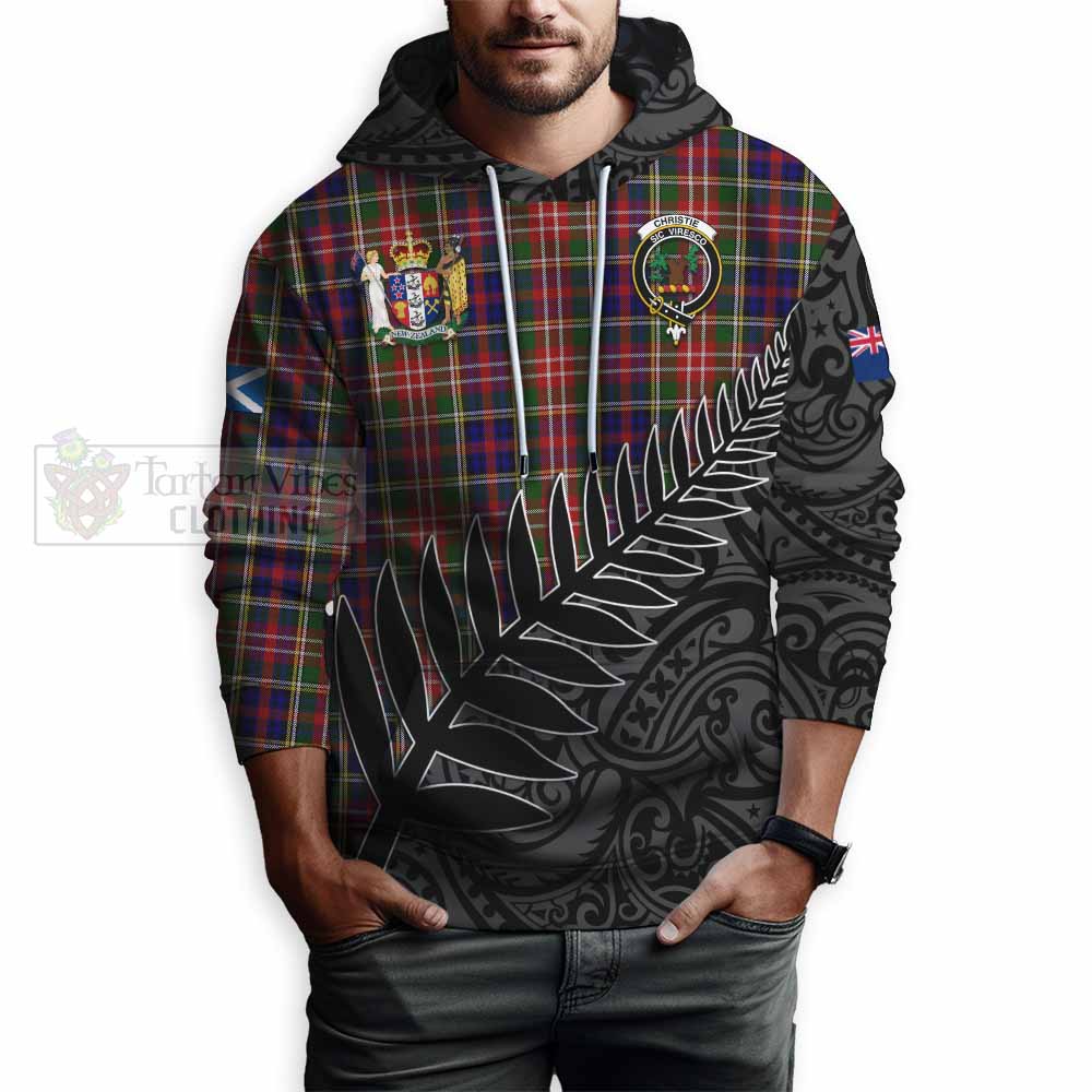 Tartan Vibes Clothing Christie Crest Tartan Hoodie with New Zealand Silver Fern Half Style