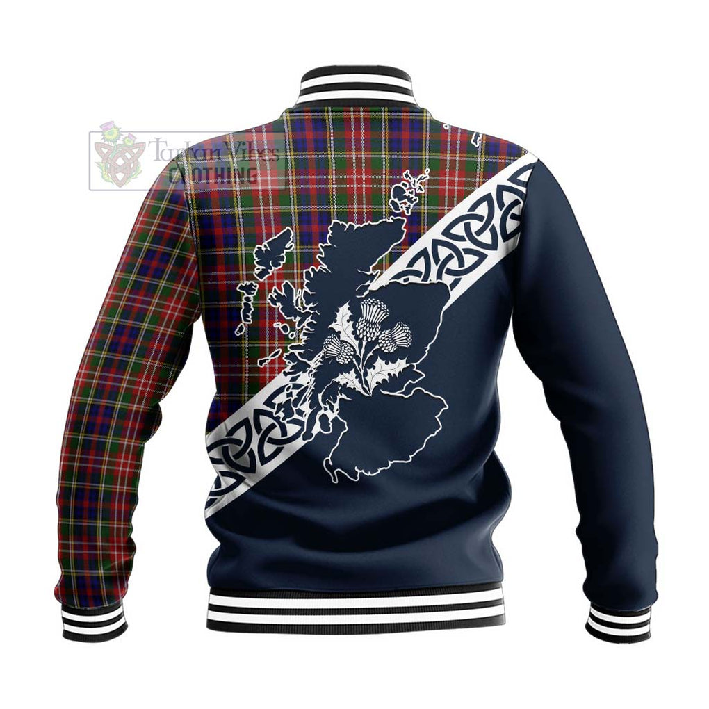 Tartan Vibes Clothing Christie Tartan Baseball Jacket Featuring Thistle and Scotland Map