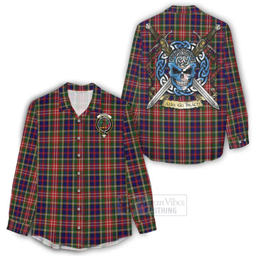 Christie Tartan Women's Casual Shirt with Family Crest Celtic Skull Style