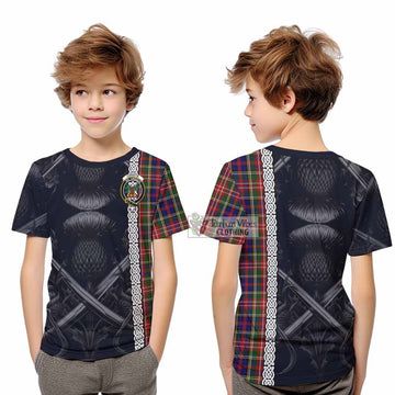 Christie Tartan Kid T-Shirt with Family Crest Cross Sword Thistle Celtic Vibes