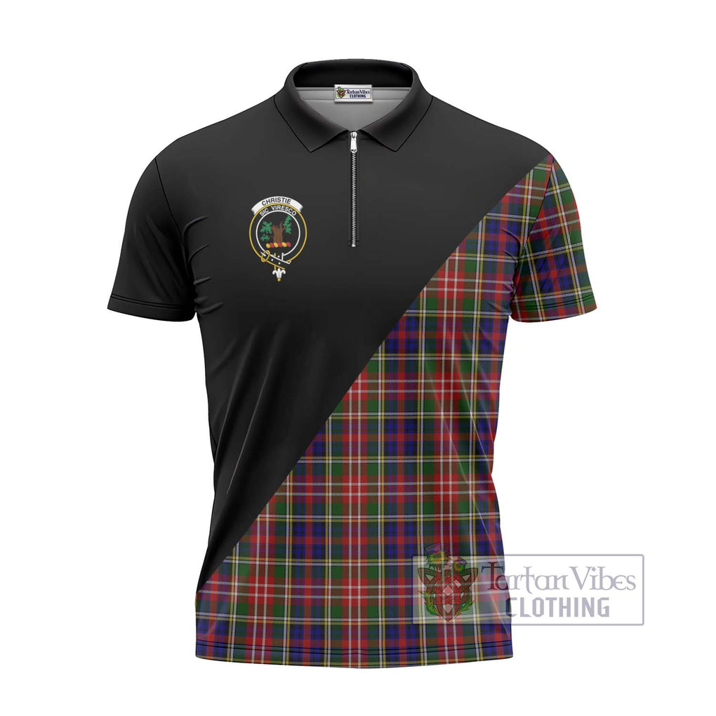 Christie Tartan Zipper Polo Shirt with Family Crest and Military Logo Style - Tartanvibesclothing Shop