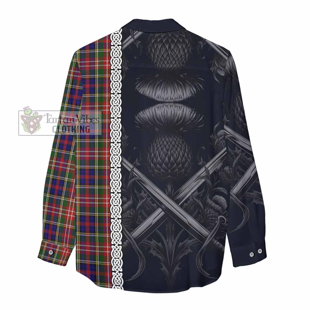 Tartan Vibes Clothing Christie Tartan Women's Casual Shirt with Family Crest Cross Sword Thistle Celtic Vibes