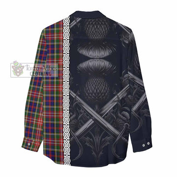 Christie Tartan Women's Casual Shirt with Family Crest Cross Sword Thistle Celtic Vibes