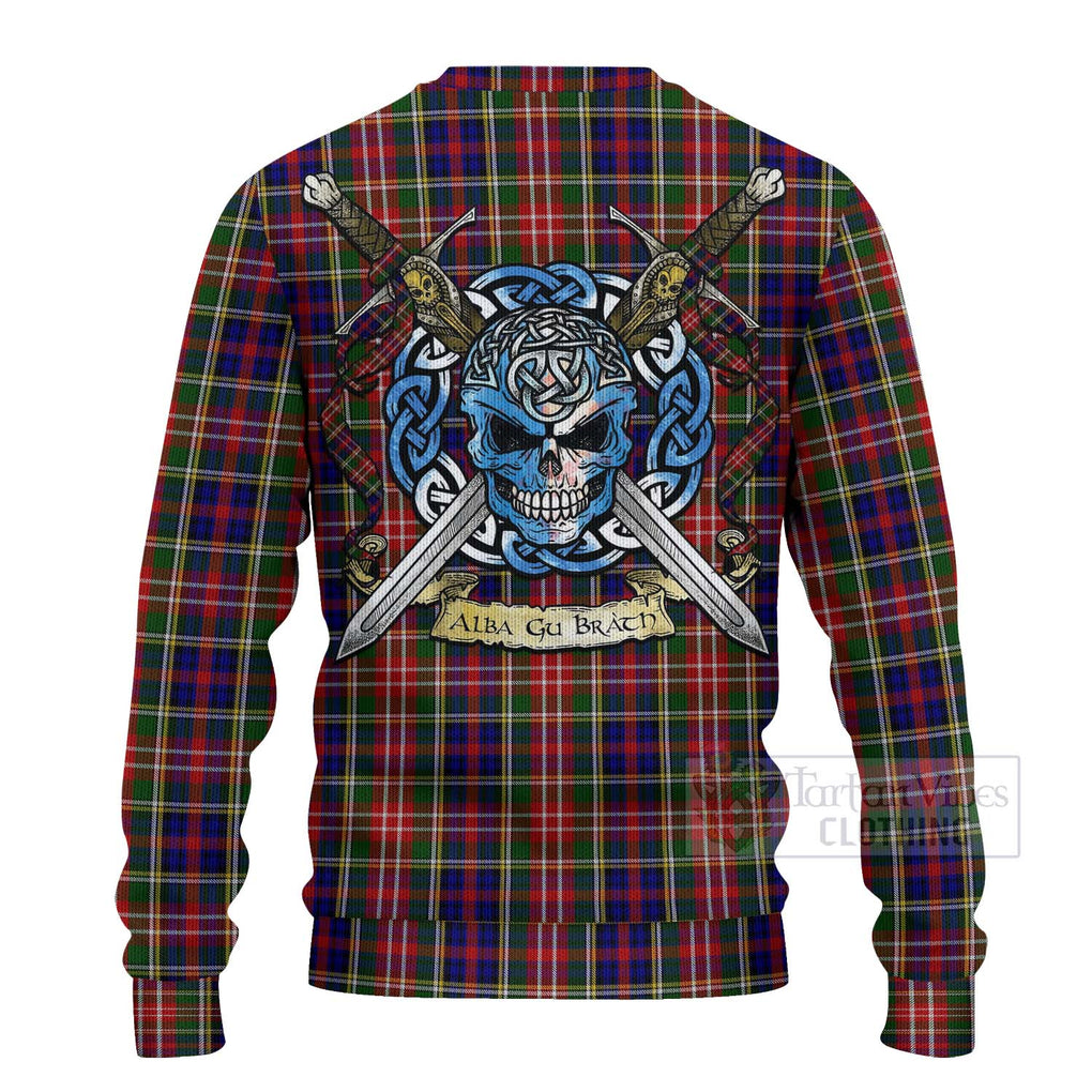 Tartan Vibes Clothing Christie Tartan Knitted Sweater with Family Crest Celtic Skull Style