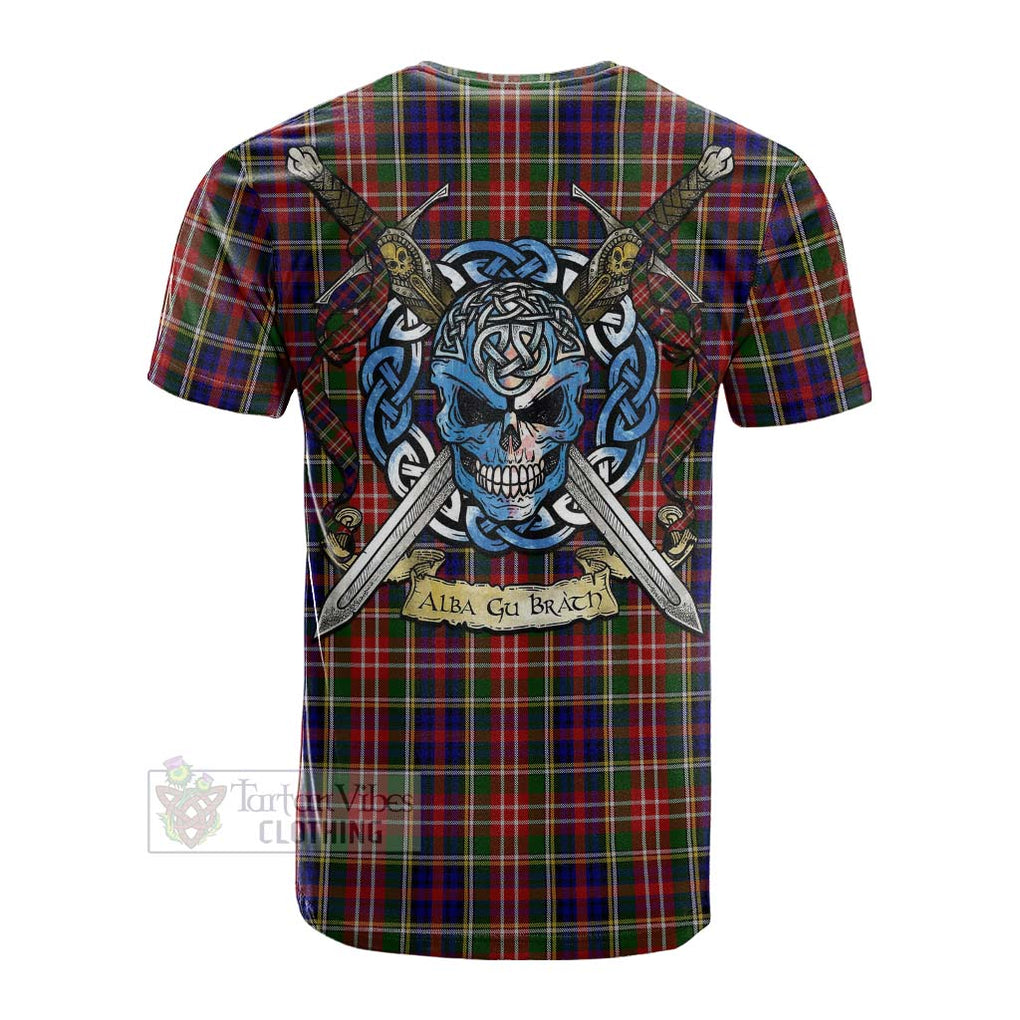 Tartan Vibes Clothing Christie Tartan Cotton T-shirt with Family Crest Celtic Skull Style