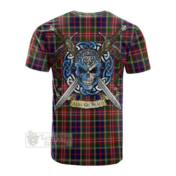 Christie Tartan Cotton T-shirt with Family Crest Celtic Skull Style