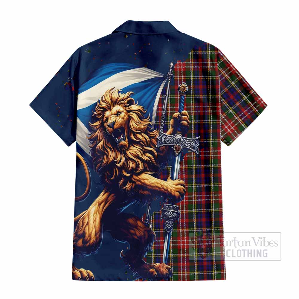 Tartan Vibes Clothing Christie Tartan Family Crest Short Sleeve Button Shirt with Scottish Majestic Lion